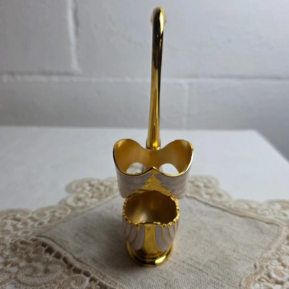 Gold Tone Swan Base 6 Bow Rhinestone Spoon Set Enamel Glam Coffee Spoons